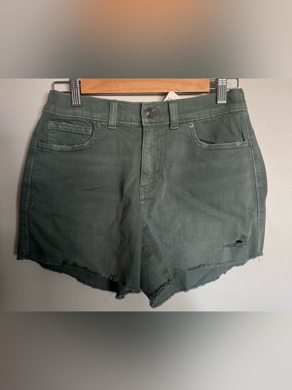 Aerie Real Good Sage Green High Rise Distressed Denim Shorts Small